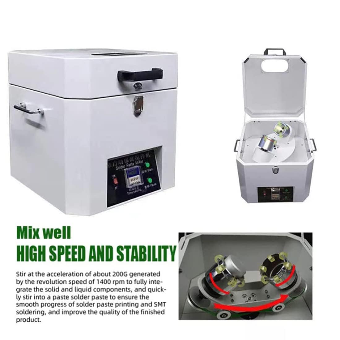 Mezclador Automático De Pasta De Soldadura, Agitador De Crema De Estaño Smt De 1350 Rpm Con Soporte Doble De 500 G Y Ventana De Visualización