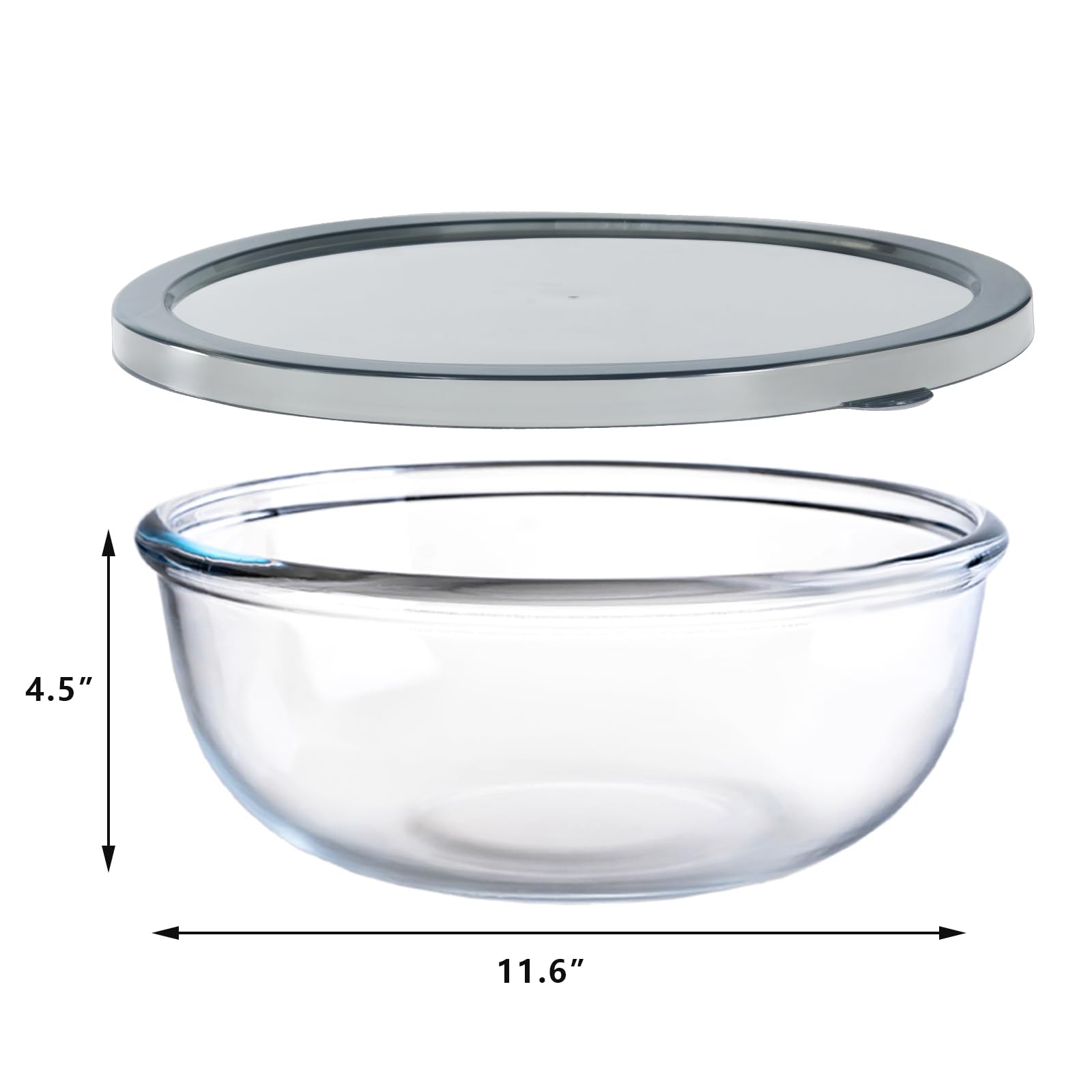 Cuenco grande de vidrio para mezclar de 6.2 cuartos con tapa, cuencos de cocina de vidrio transparente para masa madre, ensalada y almacenamiento, preparación y horneado de alimentos