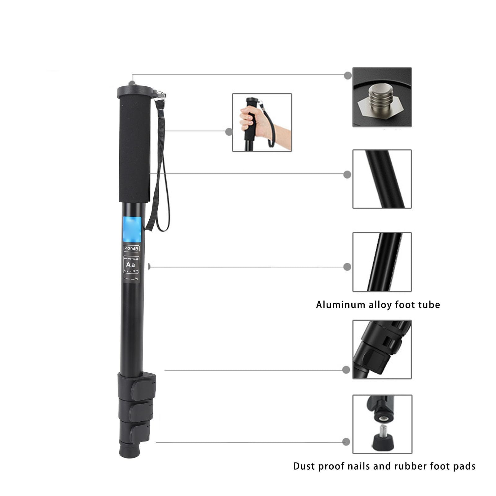Camera Monopod, Aluminum Alloy Portable Travel Monopod with Carrying Bag, Anti Slip Telescopic Monopod Stand for Mirrorless and DSLR Camera, Phone, Easy to Carry