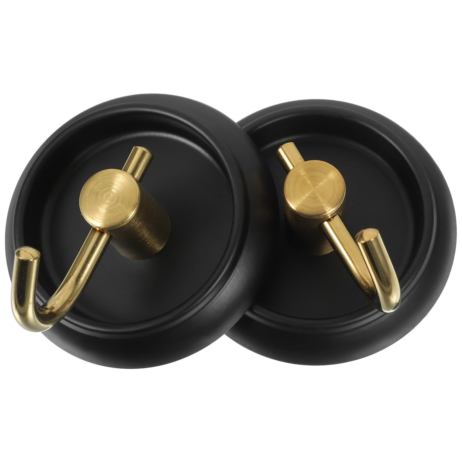 VILLCASE 2pcs Self Adhesive Wall Hooks for Bathroom and Kitchen, Round Base Curved Coat Hooks, Black Gold Stainless Steel, No Drilling Needed, Multipurpose Towel and Robe Hangers