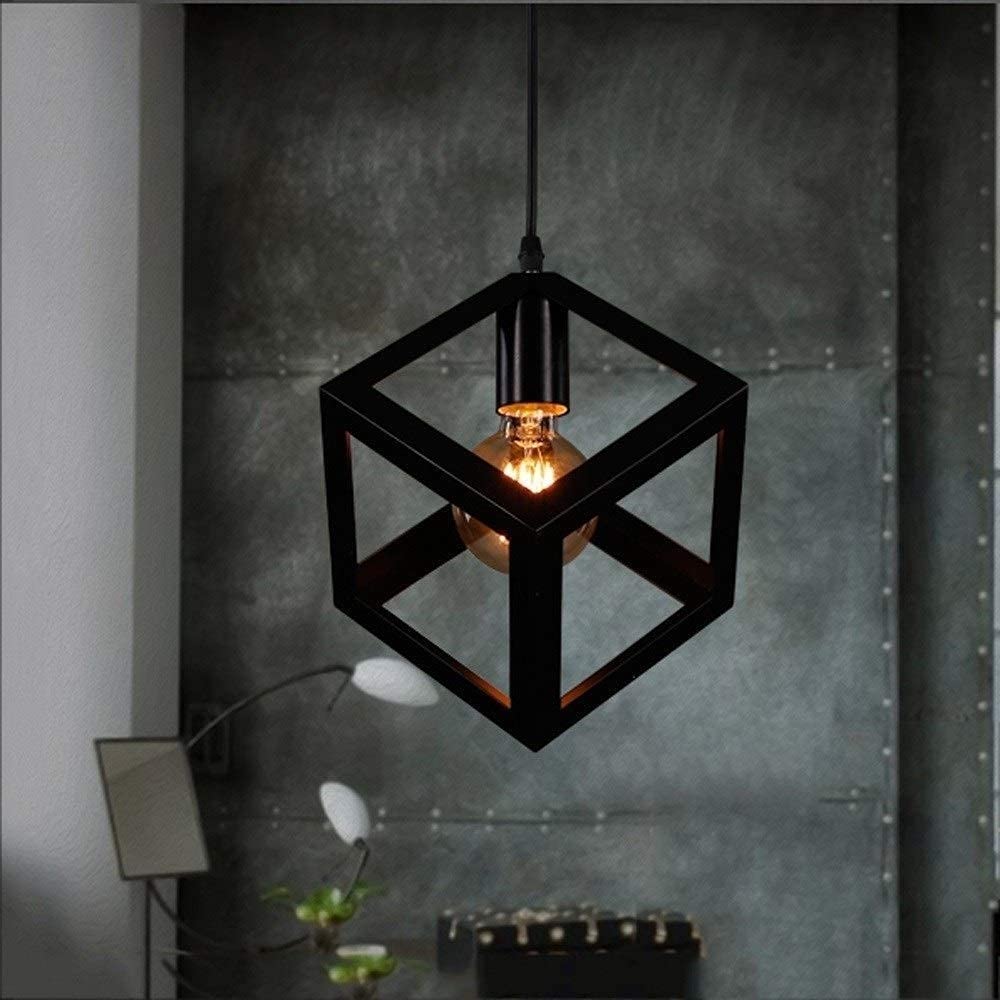 Plafonnier chic en fer forgé suspension cube noir design industriel - 8