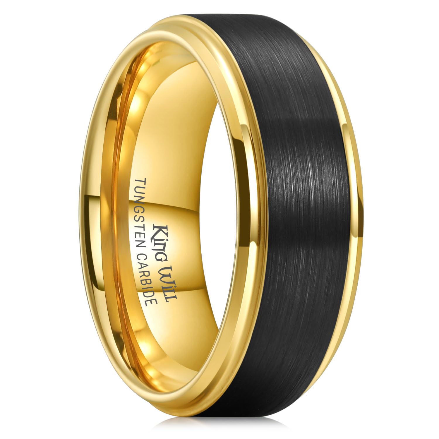 King Will Mens Brushed Wedding Band, Two Tone Matte Step Edges/Pipe Cut, Tungsten Carbide Anniversary Promise Rings Comfort Fit