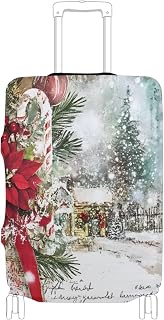 senya Travel Luggage Cover Suitcase Protector Candy Cane Poinsettia Washable Baggage Covers Fits 22-24 Inch Luggage
