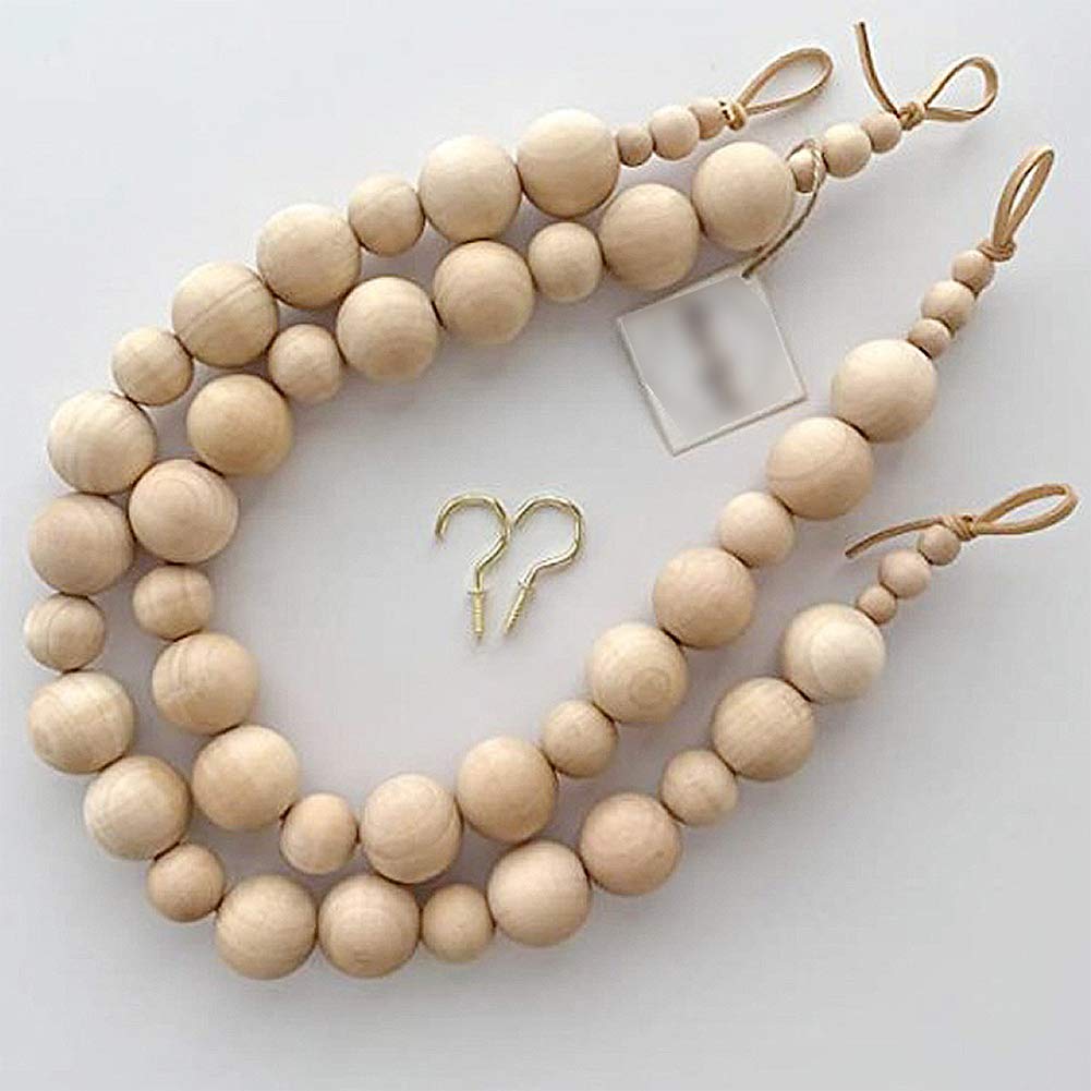 1 Pair Natural Wood Bead Curtain Tie Backs, Nordic Wooden Bead Curtain Straps Gift Curtain Tieback | Suitable for Courtyards, Nurseries, Living Rooms, Kitchens, Baby Tooms, Home Offices(size:2pcs) - Image 3