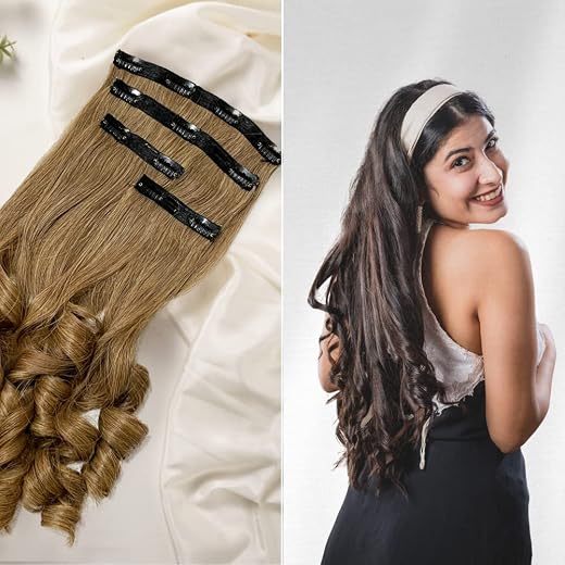 Hair Originals 100% Natural Human Hair Women's Extensions | 4 Piece Clip Set | For Everyday Use (Natural Black, 24 Inches)