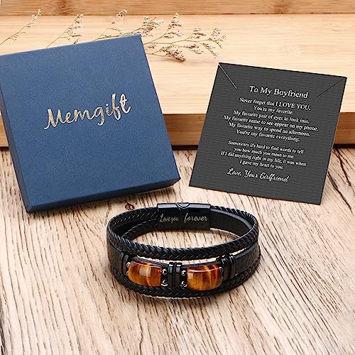 Boyfriend Gifts From Girlfriend Black Leather Bracelets For Men Father's Day Birthday Gift For Him Dainty Bracelet With 2 Tiger Eyes For Anniversary Christmas Valentine's Day Halloween Thanksgiving Day #TOP6