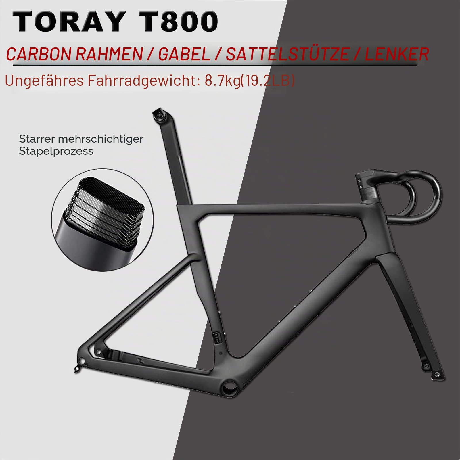 KABON Carbon Gravel Rennrad, T800 Carbon Fiber Rahmen 700C Mit 18 Gängen, Integriertem Lenker, Scheibenbremsen für Männer/Frauen