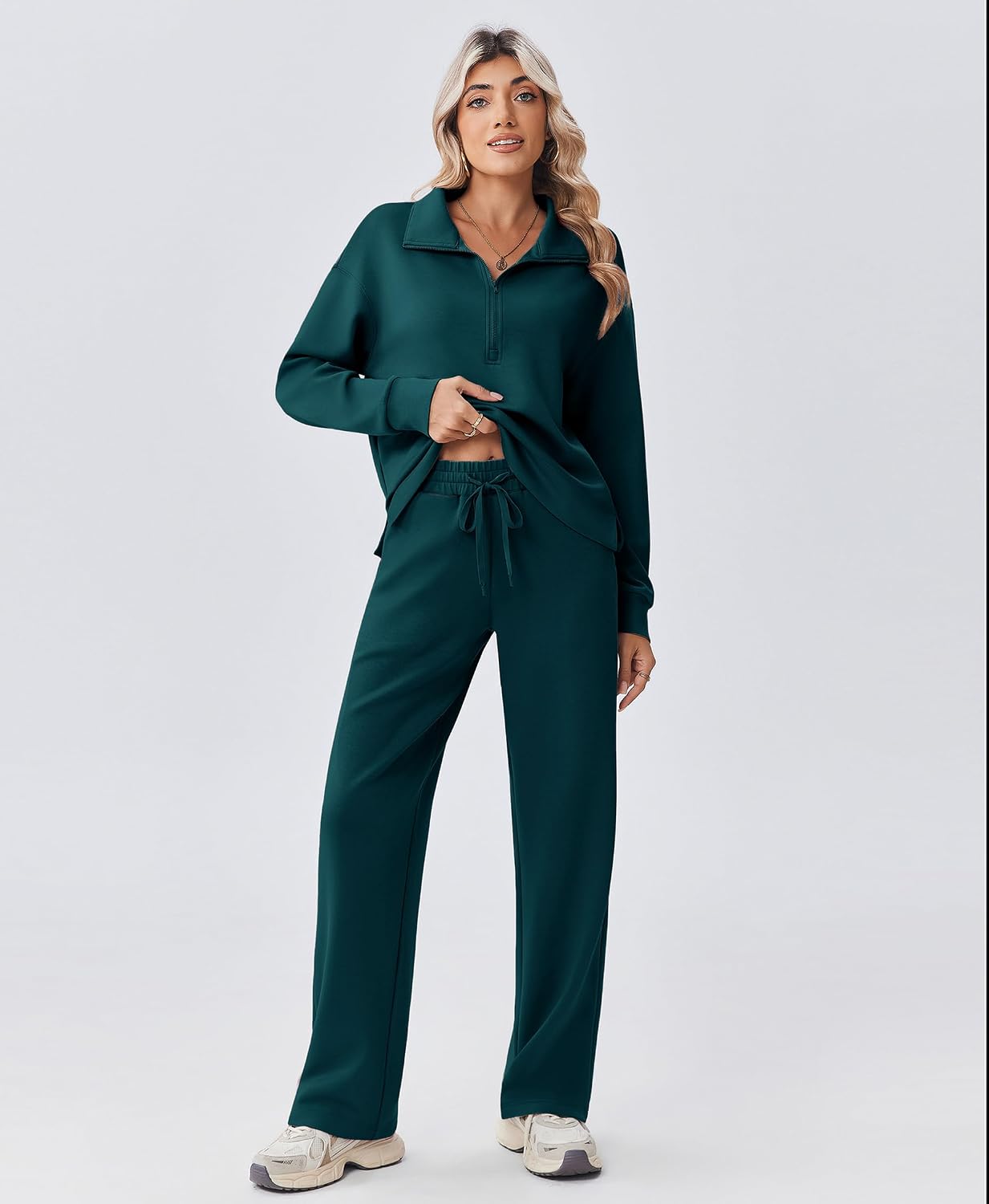 PINSPARK 2 Piece Sets for Women 1/2 Zip Sweatsuit 2026 Matching Outfit Fall image 3
