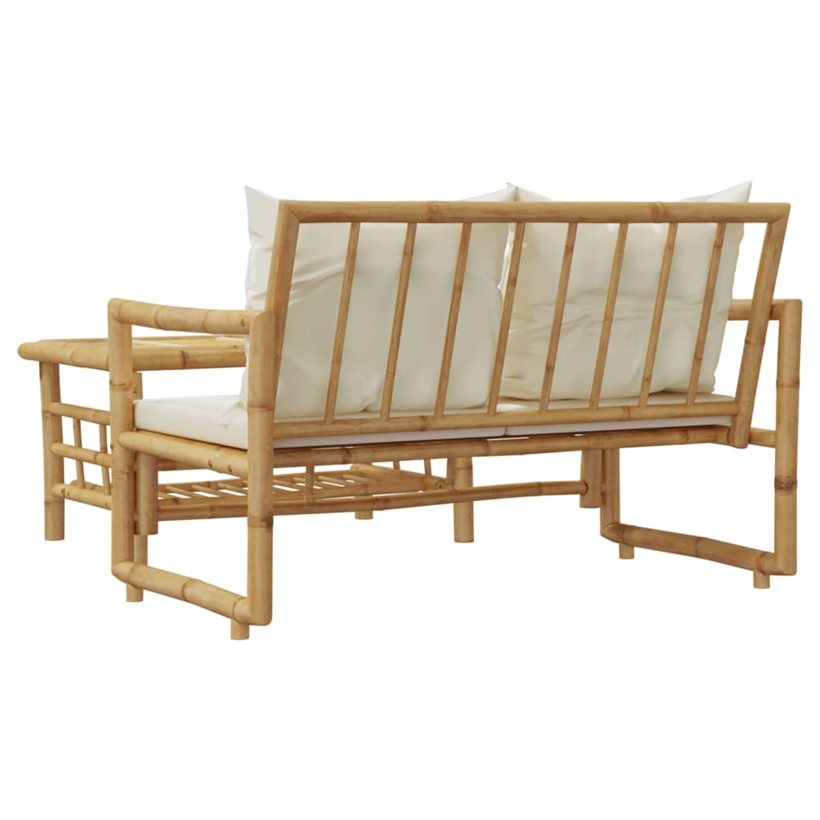 Homgoday Set da Giardino in BAMB¨´ con Tavolo e Divano a 2 Posti, Cuscini Sfoderabili e Lavabili, Bianco Crema, Capacit¨¤ di Carico 110 kg per Posto, Ideale per Esterni