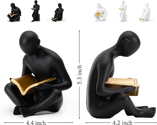 Miniatura 6 de Artconal Estatua de Pensador Leyendo un Libro para Biblioteca de Estudio, Estantería, Decoración de Rincón de Lectura, Regalos para Club de
