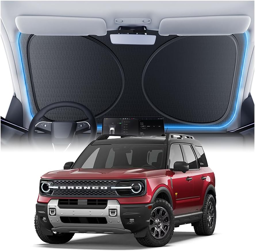 Windshield Sun Shade for Ford Bronco Sport 2021-2026, 100% UV Block & Heat Insulation, Custom Fit Sunshade, Foldable Car Sunshade with Storage Bag, Summer Car Accessory