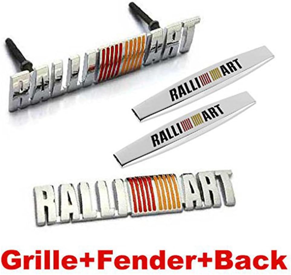 HJJ 4pcs Sets AM95 RALLIART Front Grille + Fender Side Sticker + Back Sticker Car Emblem Badge For MITSUBISHI LANCER PAJERO OUTLANDER ASX Galant Eclipse Spyder