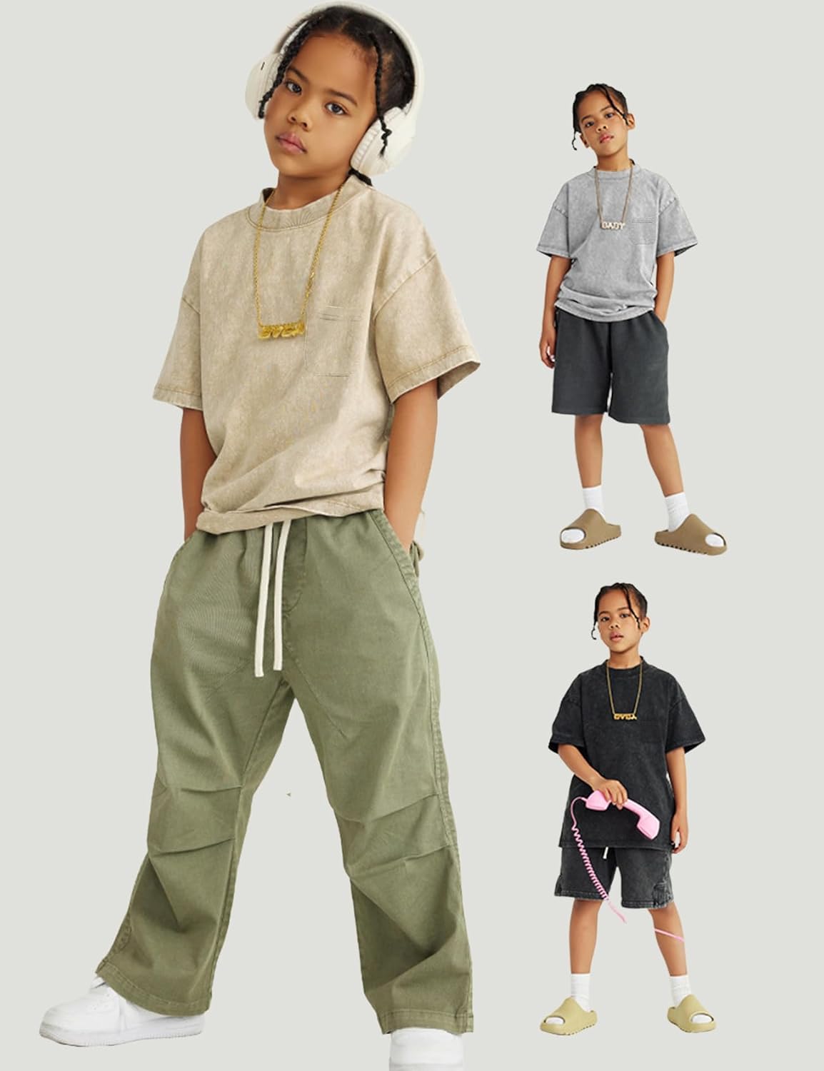 Yimoon 3 Pack Boys Tshirts Kids Oversized T Shirts Cotton Acid Wash Loose Fit T-Shirts Basic Tee Shirts 5-12Y - Image 7