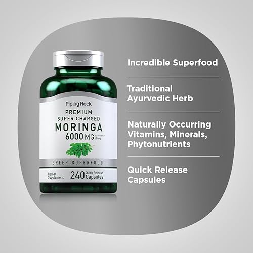 Miniatura 4 de Piping Rock Moringa Oleifera Cápsulas 6000mg | 240 unidades | Extracto concentrado de hojas | Suplemento de hierbas | Sin OMG, sin gluten