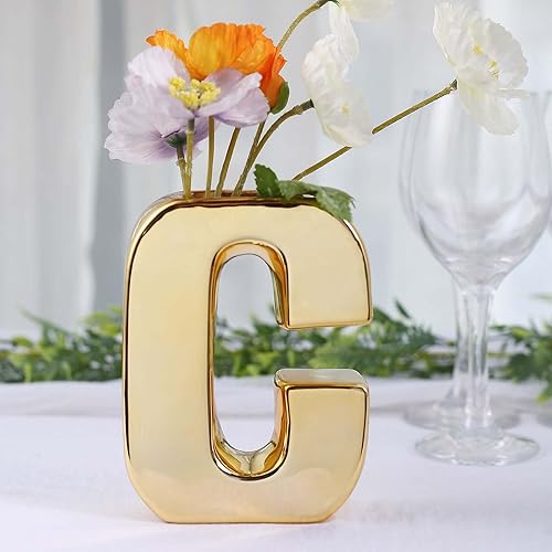 Efavormart - Florero de cerámica chapada en oro brillante de 6 pulgadas, con letra C, macetero y centro de mesa