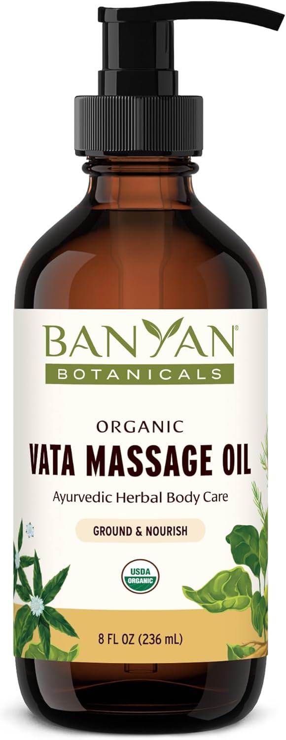 Banyan Botanicals Vata Massage Oil – Organic Herbal Massage Oil for Calm & Relaxation – Ayurvedic Oil with Organic Ashwagandha (Withania Somnifera) – 8 oz – Non-GMO Sustainably Sourced Abhyanga Oil