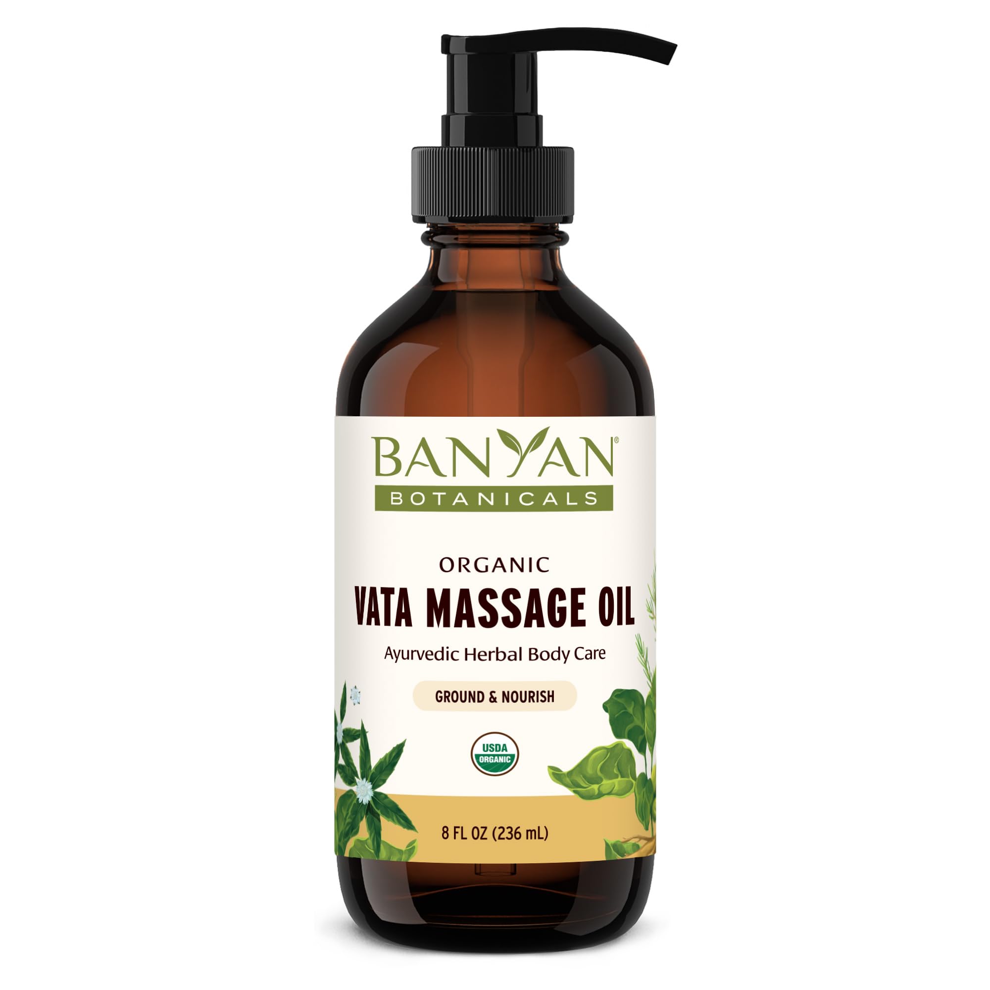 Banyan Botanicals Vata Massage Oil – Organic Herbal Massage Oil for Calm & Relaxation – Ayurvedic Oil with Organic Ashwagandha (Withania Somnifera) – 8 oz – Non-GMO Sustainably Sourced Abhyanga Oil