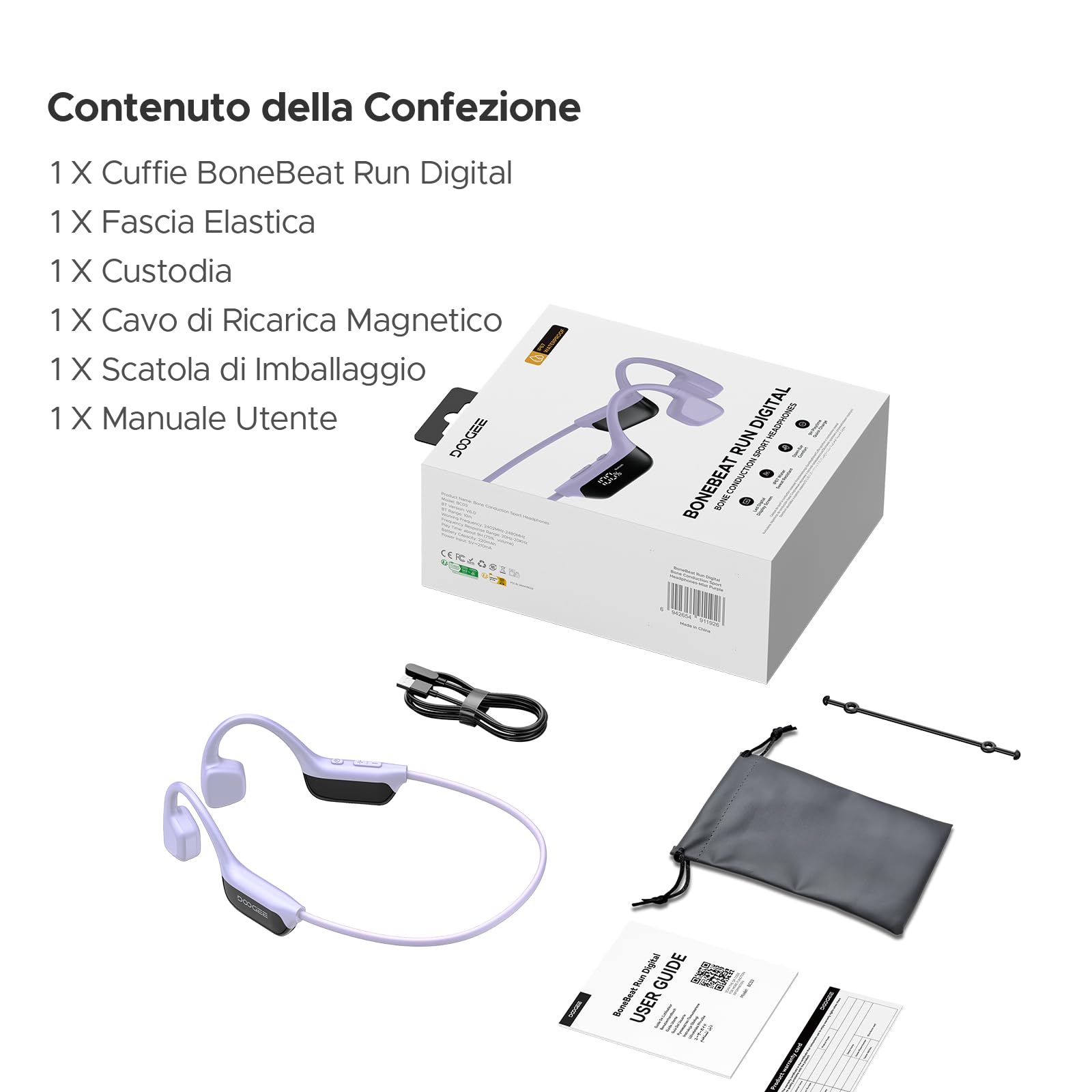 Bone Beat Run Digital Cuffie Conduzione Ossea Wireless Auricolari Conduzione Aperte Oreille Auricolari Sportive Bluetooth Impermeabili con Batteria 9 Ore BT6 Corsa Palestra Outdoor - Viola
