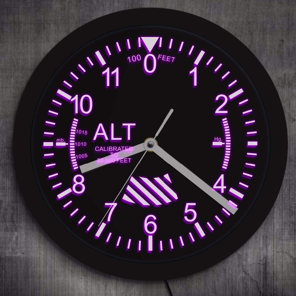 ZYCLOCK Wall clock Altimeter Neon Sign Led Wall Clock Altitude Meter Tracking Pilot Air Plane Altitude Measurement Modern Wall Clock Watch Gag Gift
