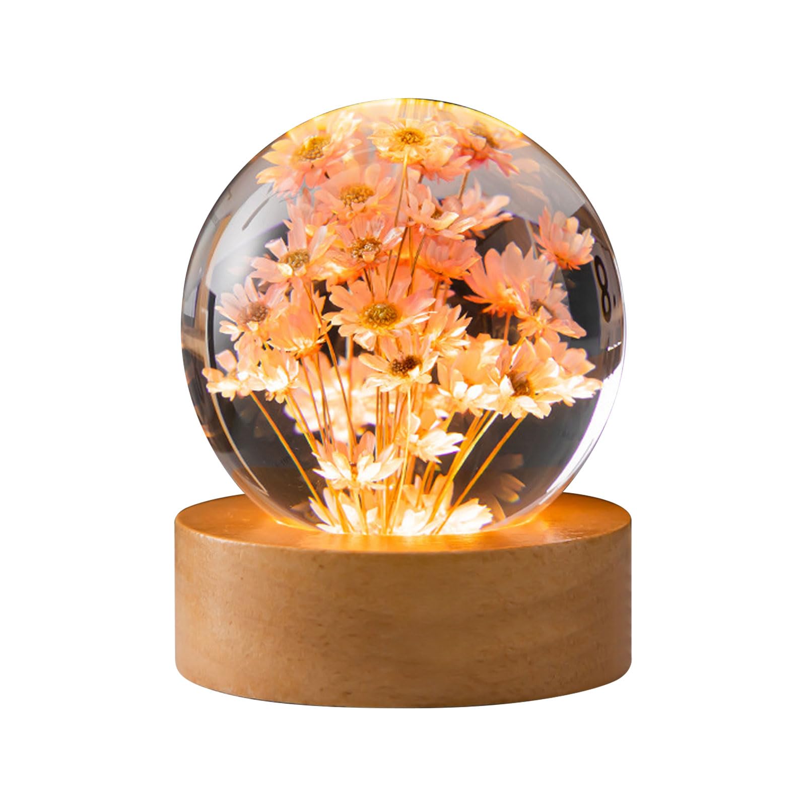 3D Flower Crystal Ball Night Light, 6 cm Glass Ball Night Lamp with Woodern Base, Crystal Sphere Lamp with Daisy Perpetual Flower for Home Table Decorations Birthday Christmas Gifts (Red Daisy) โ image 1