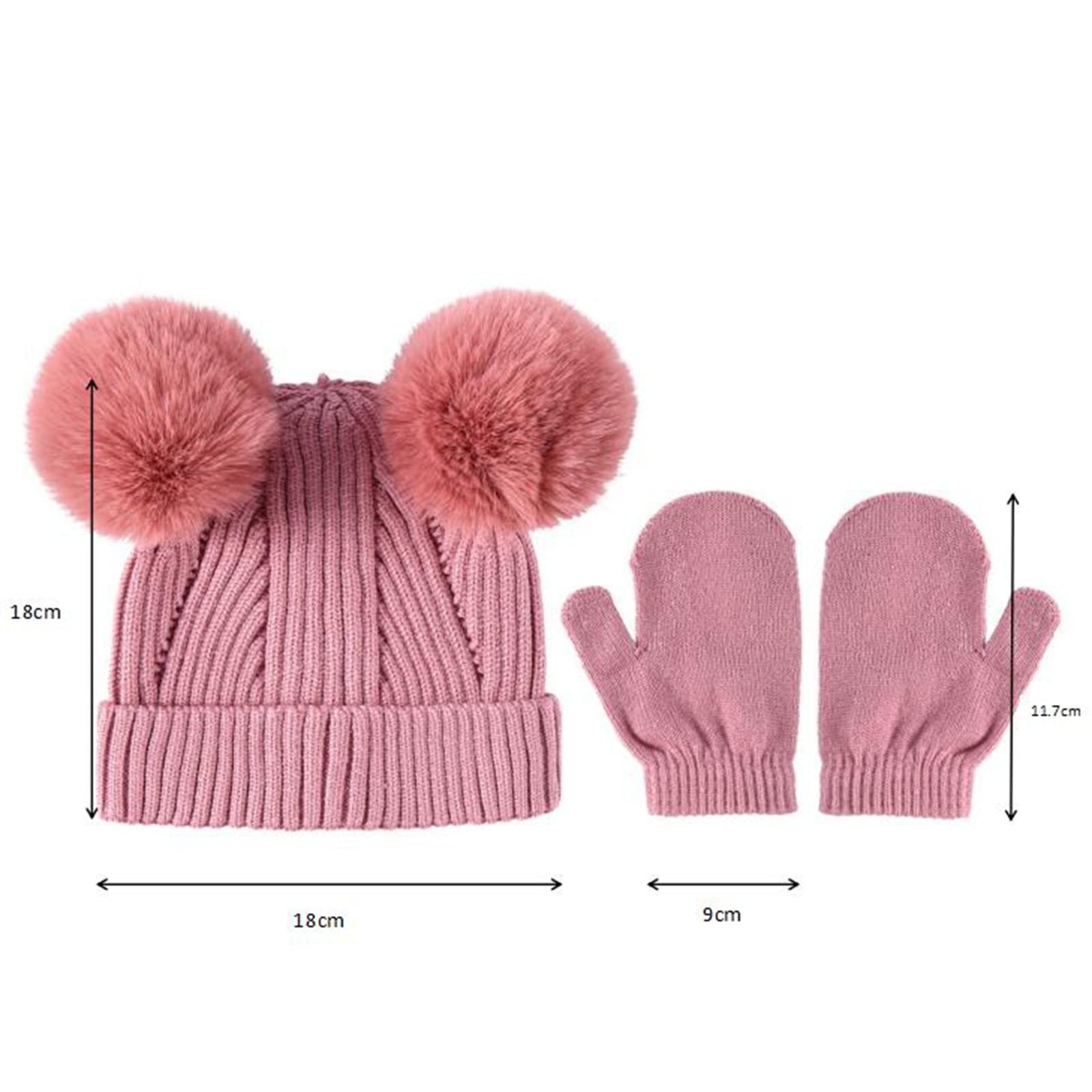 Bonnet D'hiver Doux Et Chaud En Tricot Pour Bébé Fille Garçon Avec Gants Tricotés Solides, Noir, Taille Unique