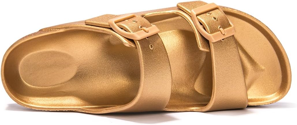 FUNKYMONKEY Women's Comfort Slides Double Buckle Adjustable Plastics Flat Sandals