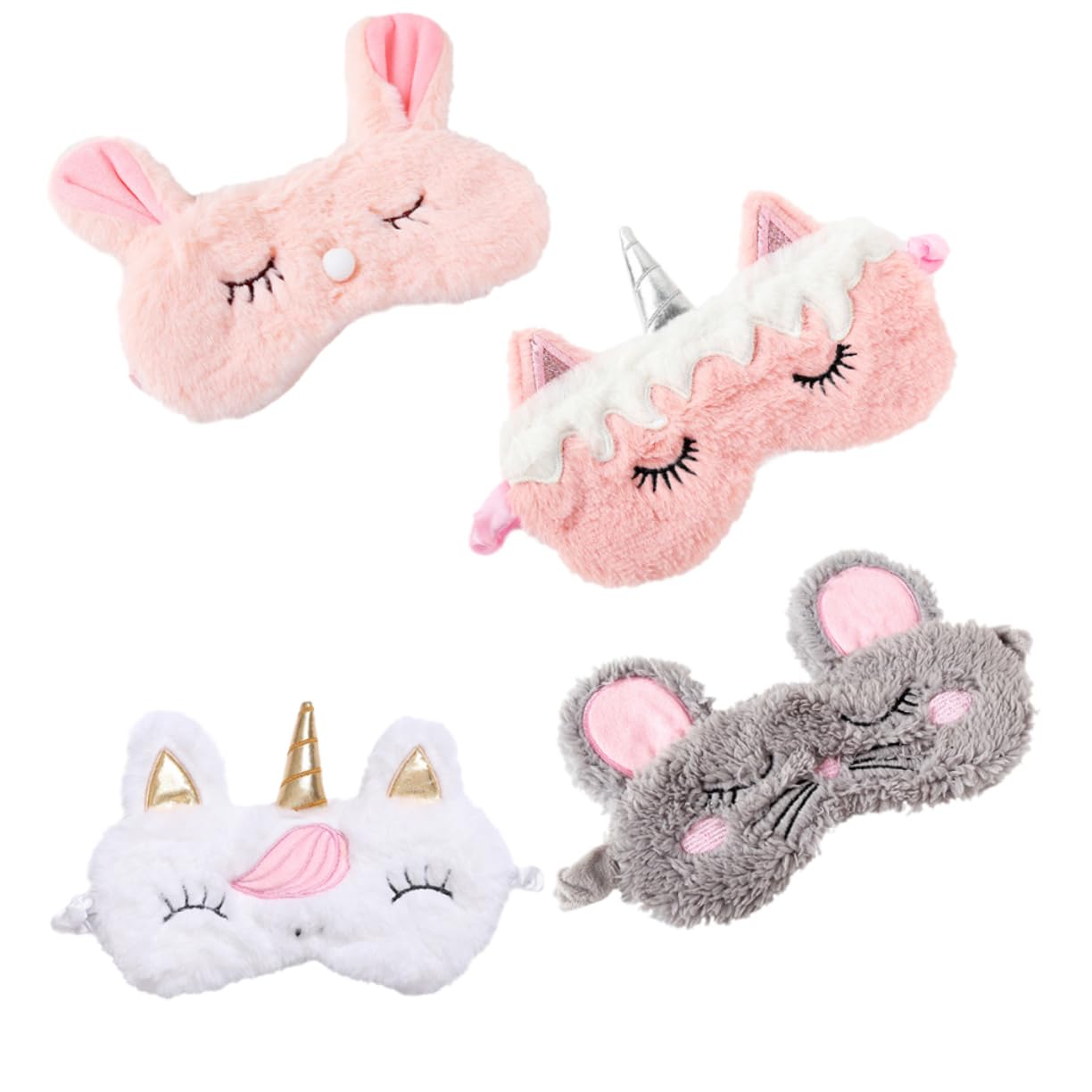 Ipetboom 8pièces Masque De Sommeil Peluche Eye Mask Forme De Lapin Et Licorne Pour Voyages Les Siestes Fêtes Doux Et Confortable Pour Bloquer La Lumière