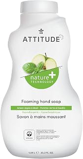 ATTITUDE Foaming Hand Soap, Plant and Mineral-Based Ingredients, Vegan and Cruelty-free Personal Care Products, Green Apple & Basil, Bulk Refill, 35.2 Fl Oz