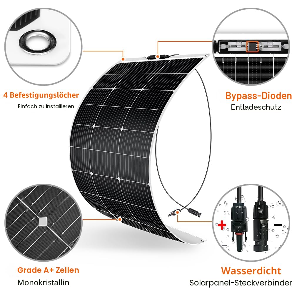 DOKIO 100W Solarpanel flexibel Mono 12V - Solarmodul ideal für Wohnmobil, Camping, Gartenhaus