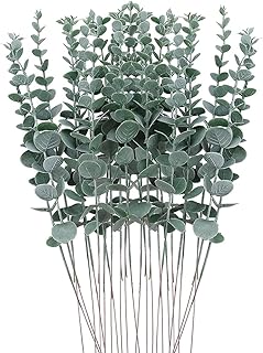 Beauenty 24pcs Artificial Eucalyptus Leaves Stems Real Touch Leaf Faux Eucalyptus Eucalyptus Plant Branches For Artificial Flowers Greenery Centerpiece Home Office Wedding Farmhouse Decoration(15in)