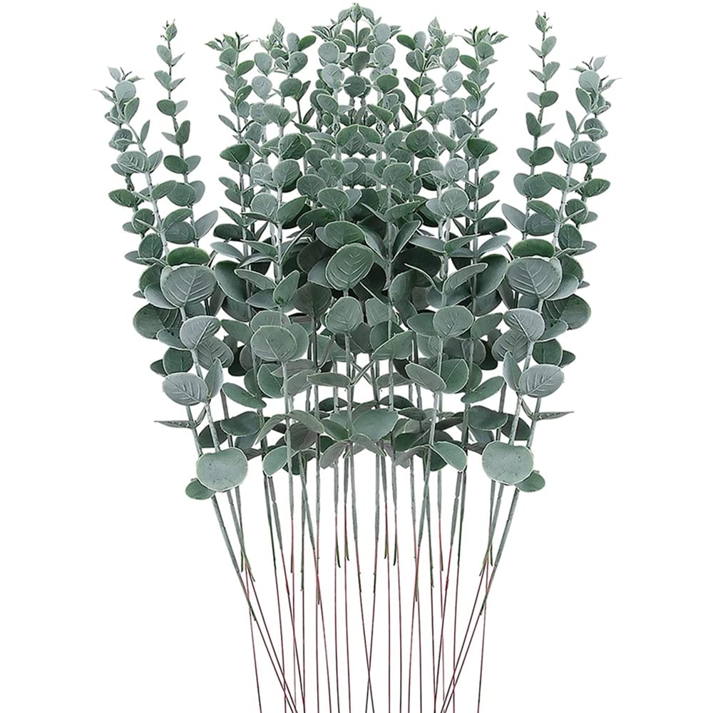 Beauenty 24pcs Artificial Eucalyptus Leaves Stems Real Touch Leaf Faux Eucalyptus Eucalyptus Plant Branches For Artificial Flowers Greenery Centerpiece Home Office Wedding Farmhouse Decoration(15in)