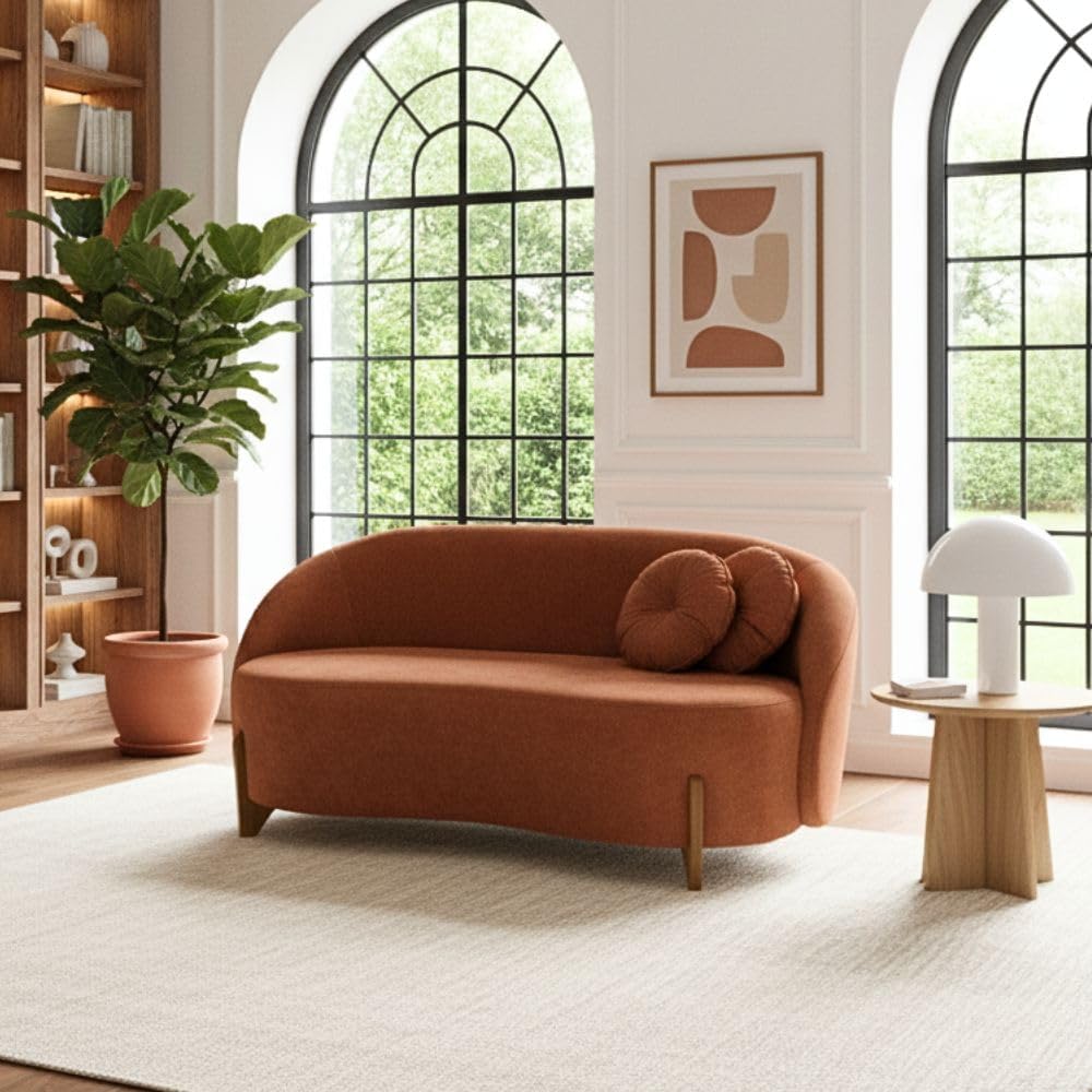 Sofá Orgânico 2 Lugares C/2 Almofadas Curvo Sala Recepção Amsterdã Boucle - Montanaris Decor (Terracota)