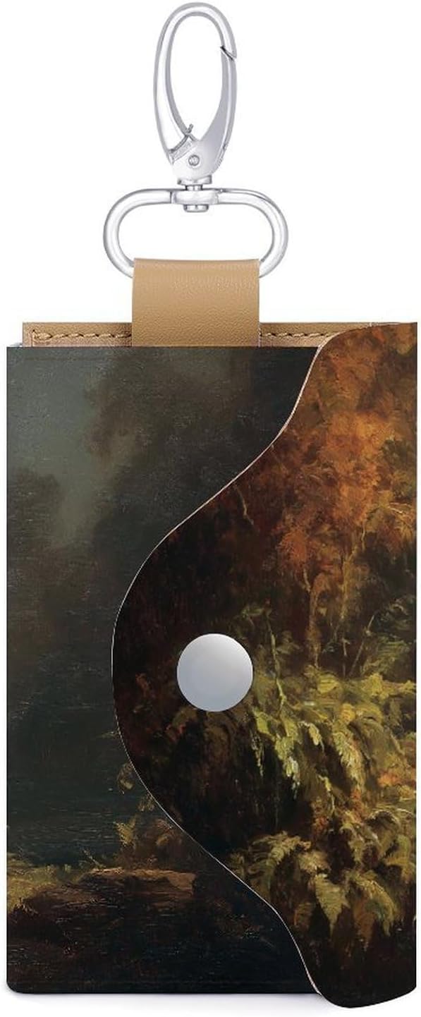 Vintage Halloween Ghost Dark Forest Key Holder Bag PU Leather ID Card Holder Keychains Case Cover for Men Women