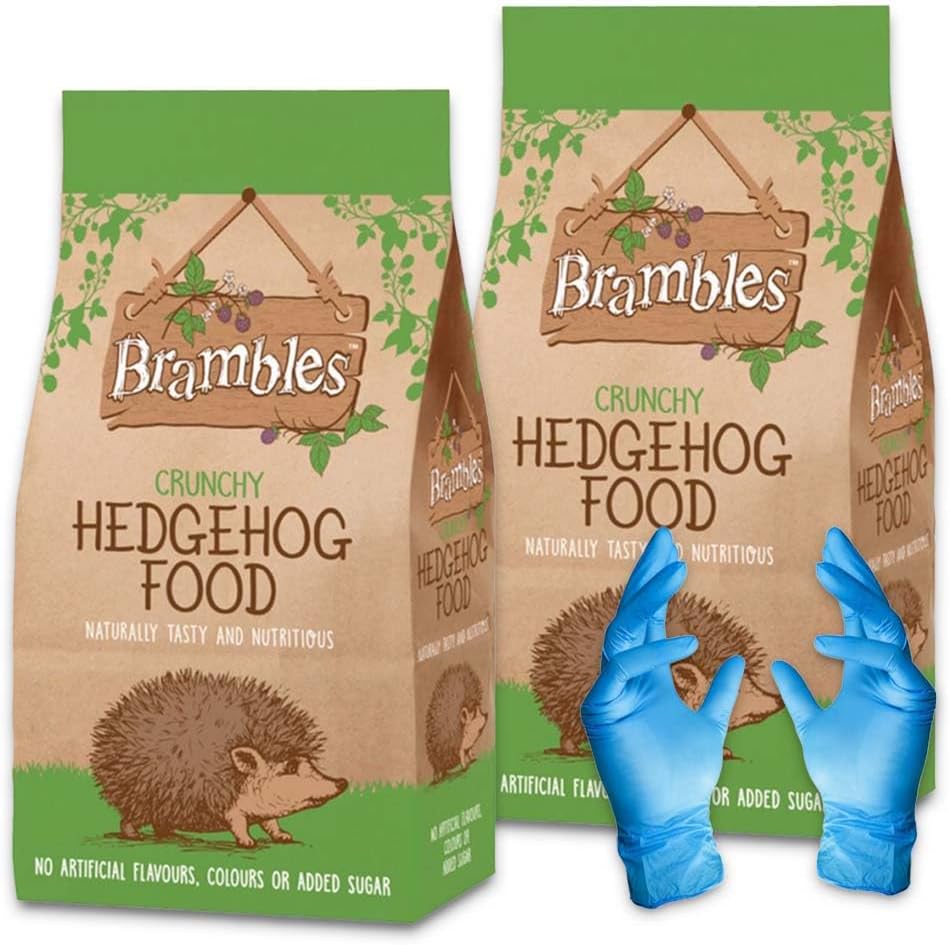 Brambles Crunchy Hedgehog Food - Also Suitable for Badgers and Foxes - Nutritious Food with Kasabona Blue Vinyl Gloves (Crunchy 4kg)