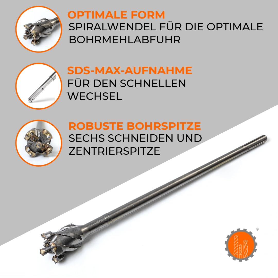Weischer® SDS Max Durchbruchbohrer 80 x 1000 mm I Mauerdurchbruchbohrer Betonbohrer I 6 Schneiden I tiefe Löcher ohne stemmen I Mauerwerk, Ziegel, Beton, Stein