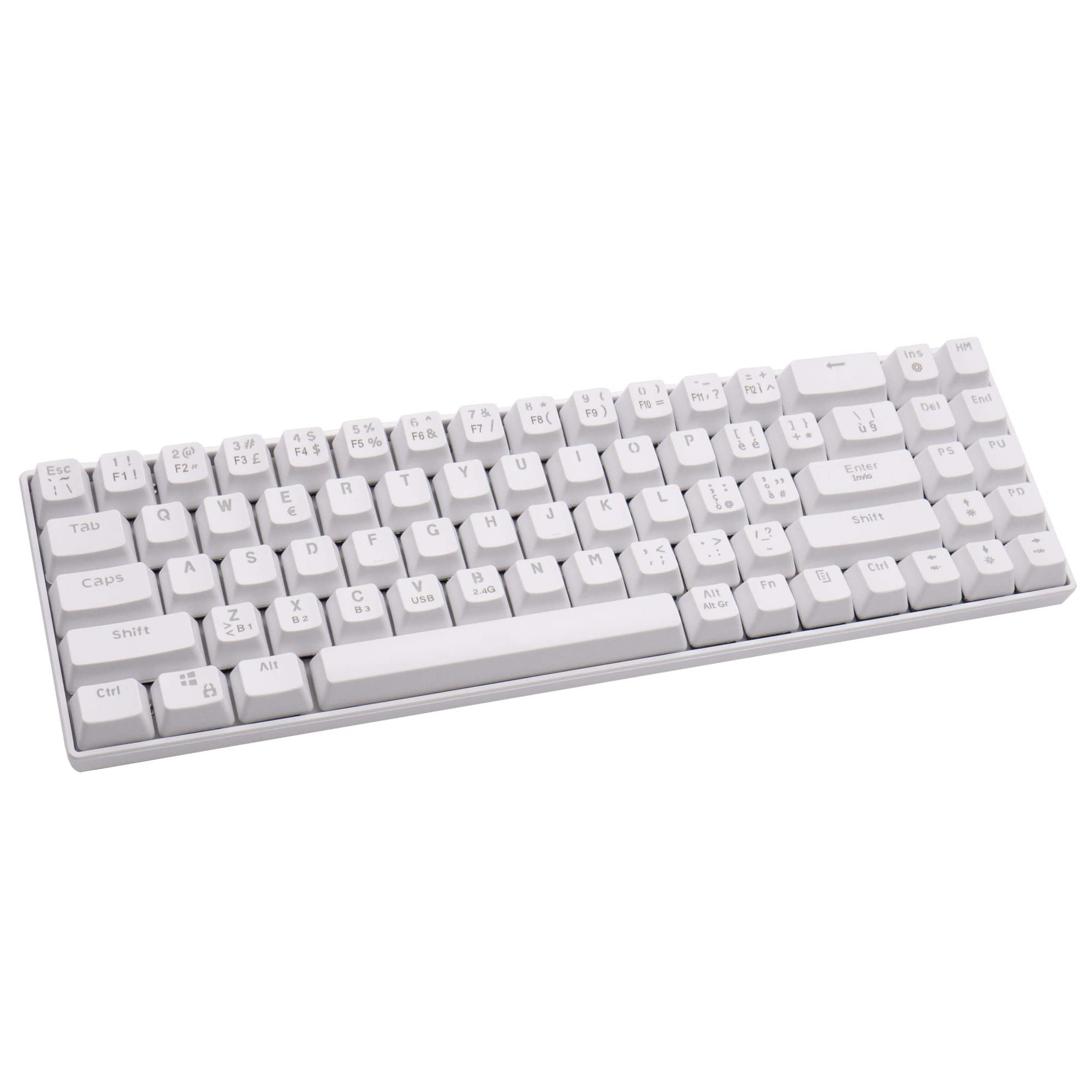 SIMPLETEK Teclado mecánico RGB Gaming 3 en 1 inalámbrico 2,4 GHz, Bluetooth y USB | Blanco Batería integrada