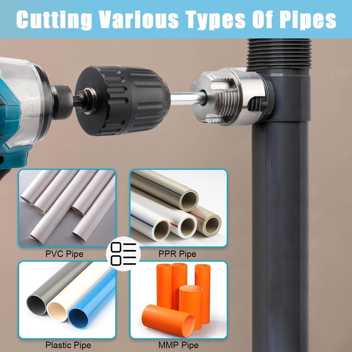 3Pcs Integrated Internal & External Pipe Threading Tool, Pipe Tapping and Threader tool for 1/2" & 3/4"& 1" PVC Pipes, Electric Drill Compatible Pipe Threader Kit