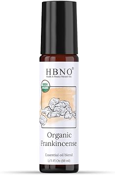 HBNO Organic Frankincense Essential Oil Roll-On - 1/3 oz 10 ml Travel Size - USDA Certified Organic Frankincense and Mct Oils - Perfect for Traveling, Aromatherapy, Massage, perfumes, moisturizer.