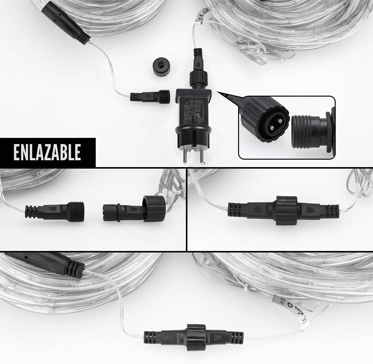 Lighting EVER LE Manguera de Luces Exterior 10m 240 LED, Cadena de luces Blanco cálido con Enchufe, Resistente al Agua para Exterior, Jardín, Césped, Terraza, Patio, Navidad