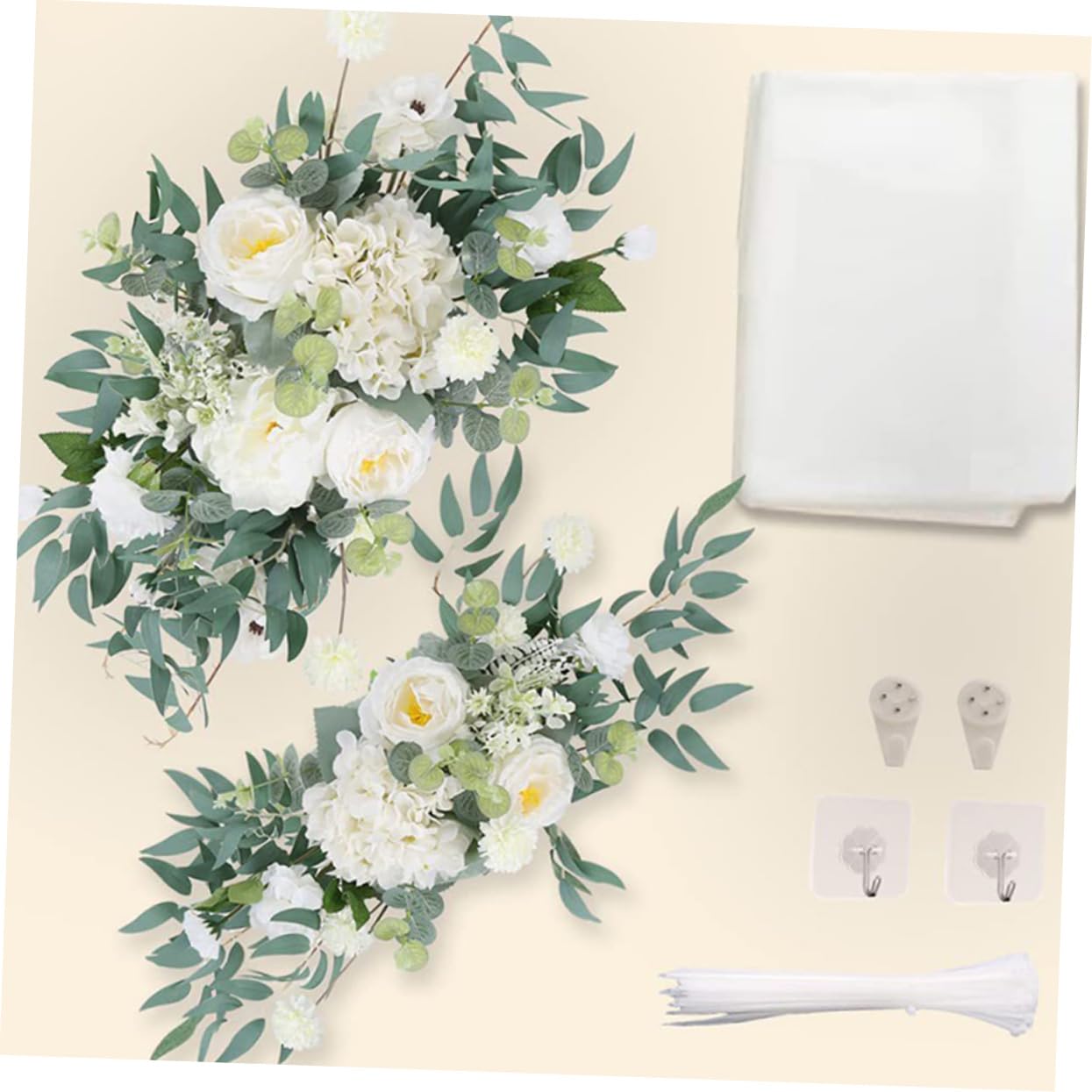 Cabilock Künstlicher Blumenbogen für Hochzeit in Weiß, 1 Satz | Seidenblumen mit Tüll, Nie Welkend und Pflegeleicht, für Florale Anordnung oder Wandaufhängung