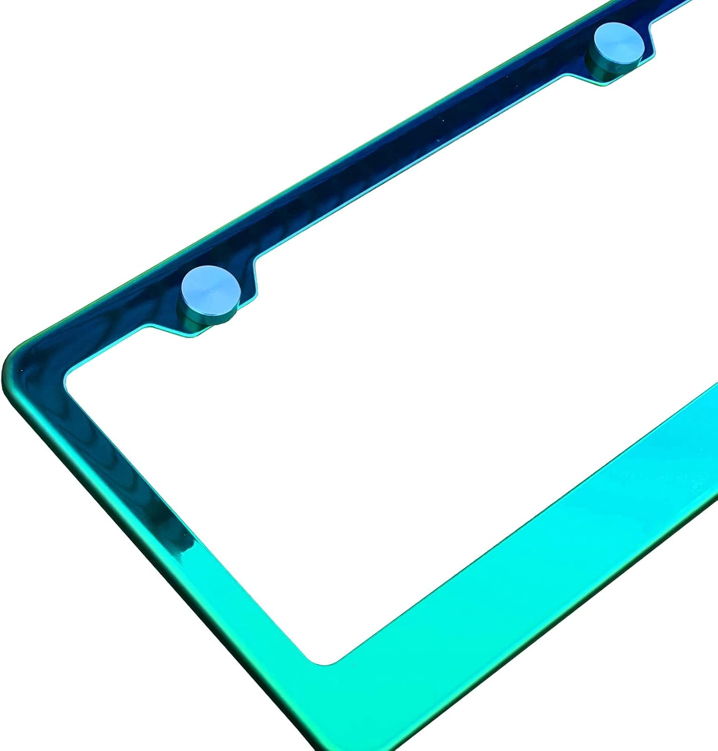 Silicone Back Guard License Plate Frame Green Mirror Chrome Electroplating Universal Fit Anti Rust Metal Screw On Cap Cover, T304 Stainless Steel, Rust Proof Weather Proof (Qty: 1 Frame)