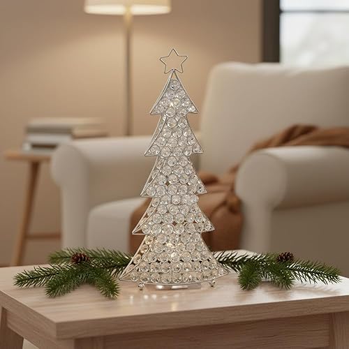 Miniatura 7 de Modern Day Accents Escultura de árbol de Navidad de cristal, 16 pulgadas de altura, transparente, plata, vidrio, hierro, decoración navideña al aire