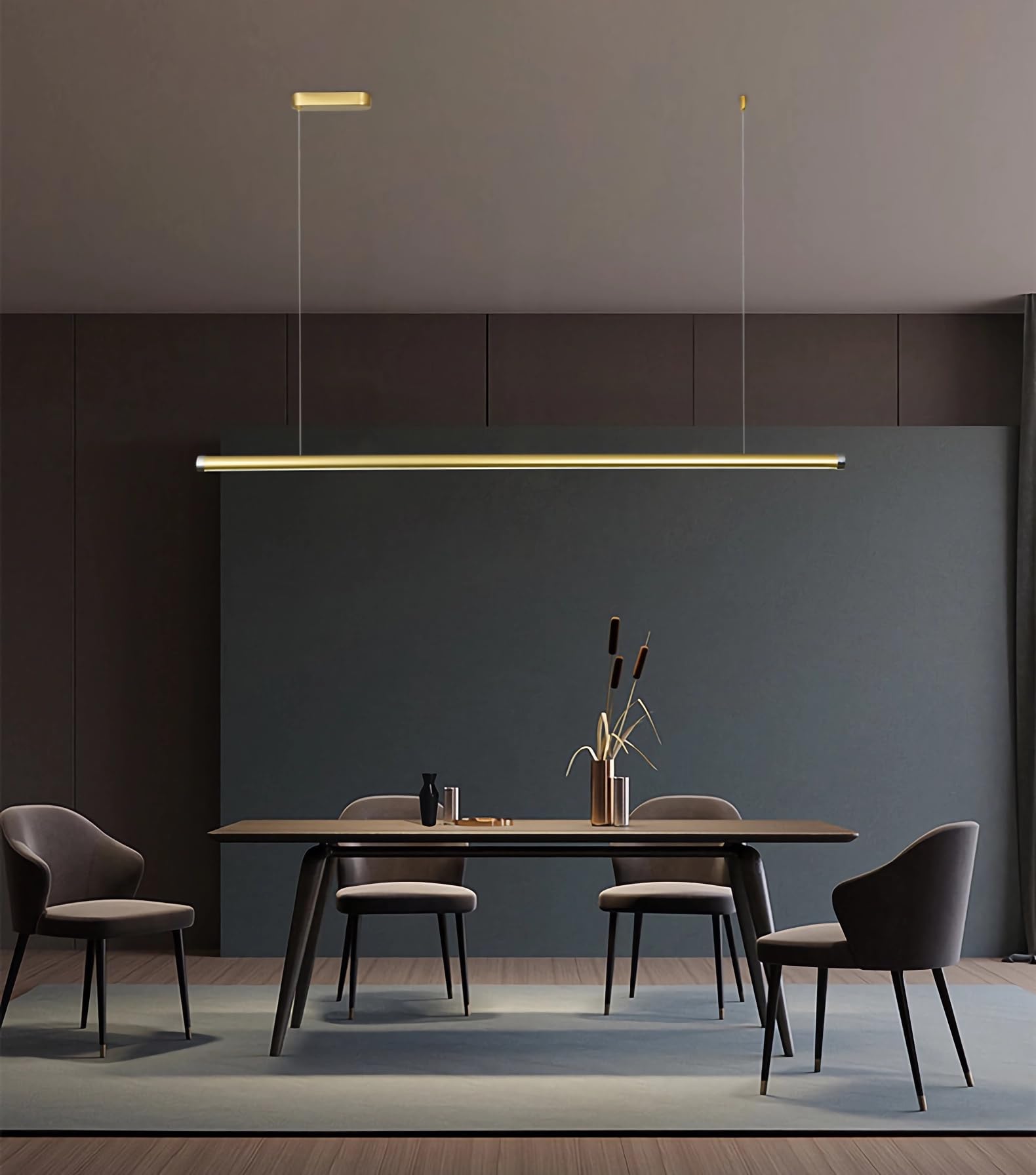 Lampadario a Sospensione dimmerabile con Telecomando, Moderna Lampada a Sospensione Regolabile in Altezza per Sala da Pranzo, Cucina, Ufficio e Bar, Oro 150 cm