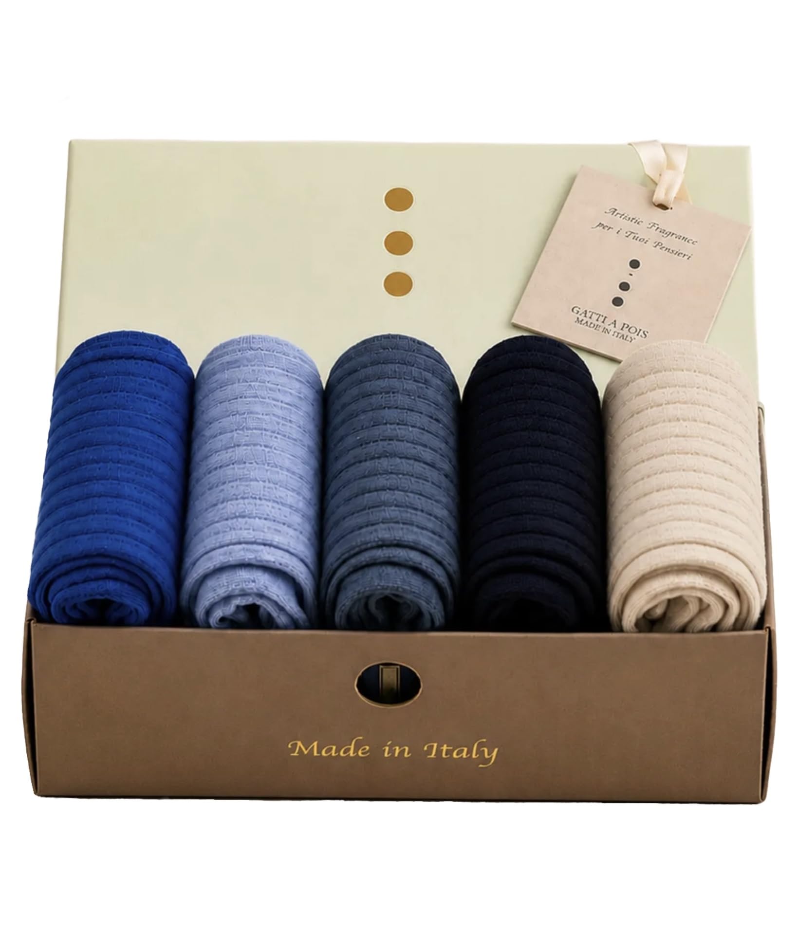 GATTI A POIS Box da 5 Calze Lunghe Donna Pastello in Cotone Pettinato e Filo di Scozia, Elegante, Made in Italy con Fragranza Floreale Speziata