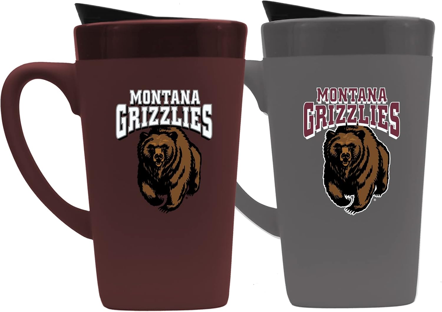 The Fanatic Group Montana Grizzlies Soft Touch Ceramic Mug with Lid Two-Piece Set, Design 1 - Burgundy & Gray