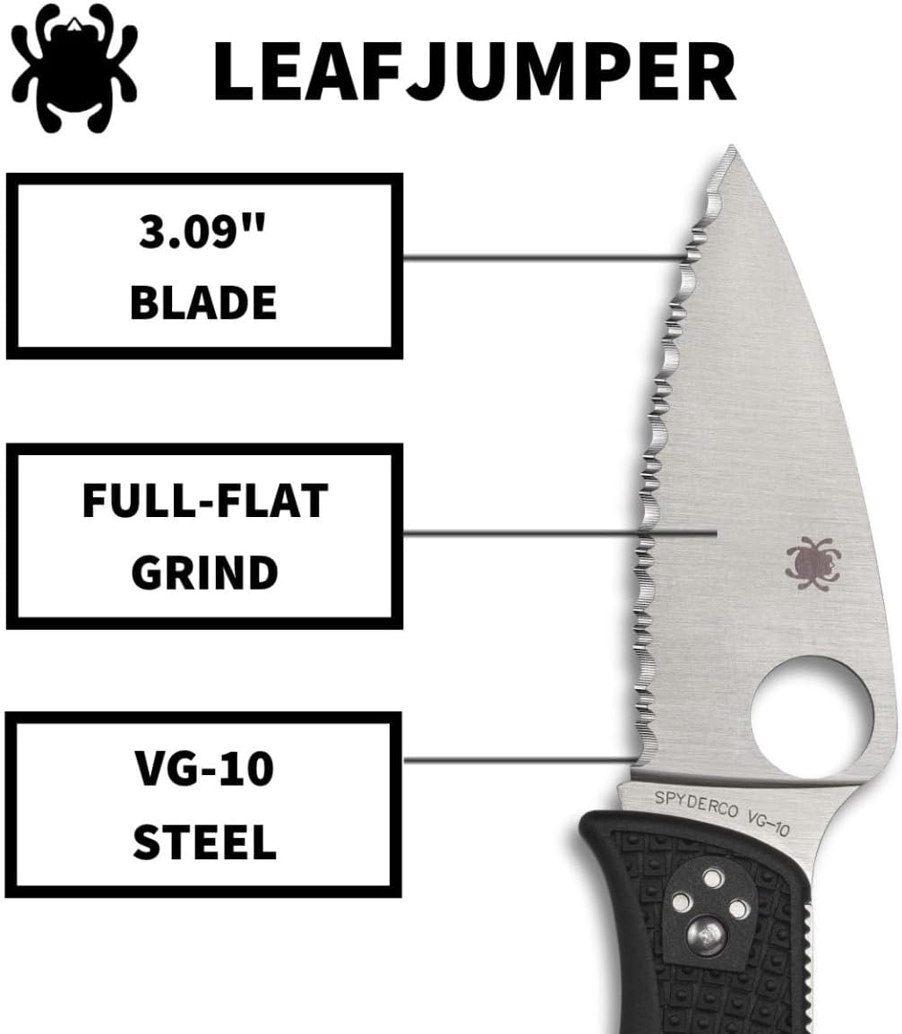 Spyderco LeafJumper Folding Pocket Knife with 3" VG-10 Steel Blade and FRN Handle - EDC Knife for Men and Women, Perfect for Hunting, Tactical, Camping, Survival, Hiking - SpyderEdge - C262SBK