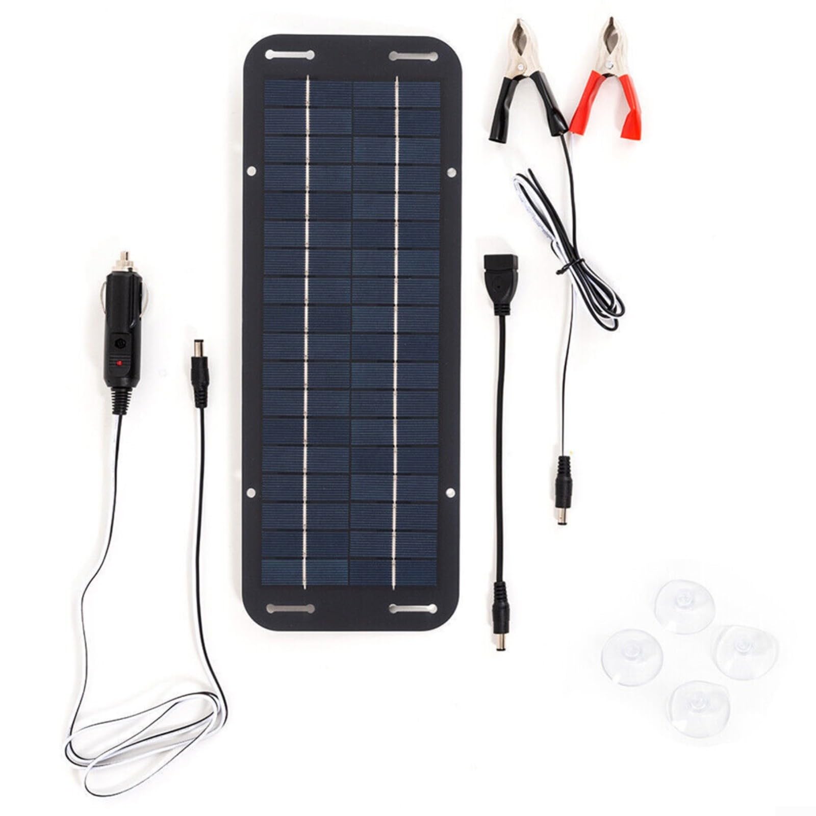 30 W Solarpanel 12 V Erhaltungsladegerät Batterie-Wartungs-Kit für Auto, Boot, Wohnmobil, mit USB-Ausgang, wasserdicht, IP65, tragbares Ladegerät mit Saugnäpfen und Zubehör