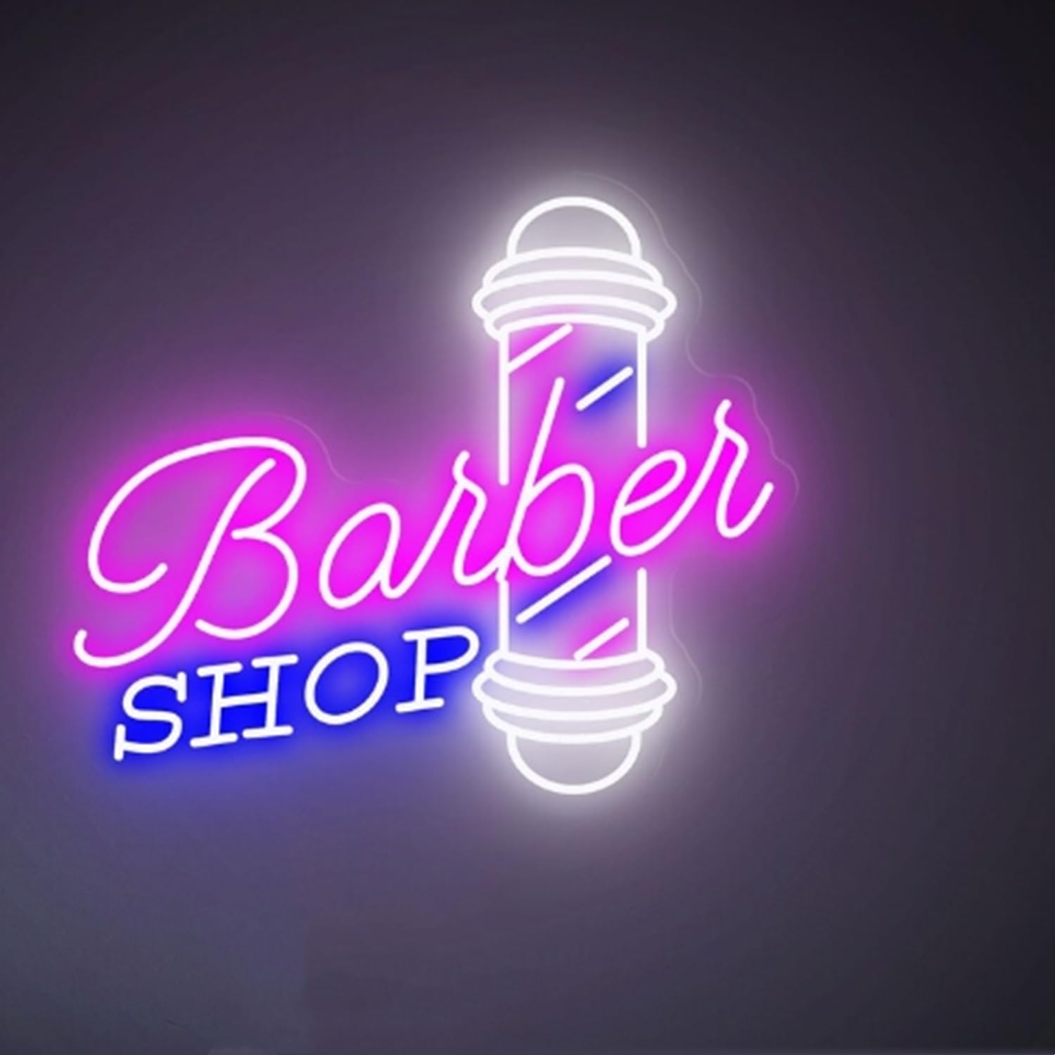 Dimmable LED Neon Pink Blue Barber Sign for Barber Shop Wall and Window Decor,Reusable Acrylic Material Hair Salon Barber Studio Open Light Up Sign Gifts for Hairdresser 40x34.5CM