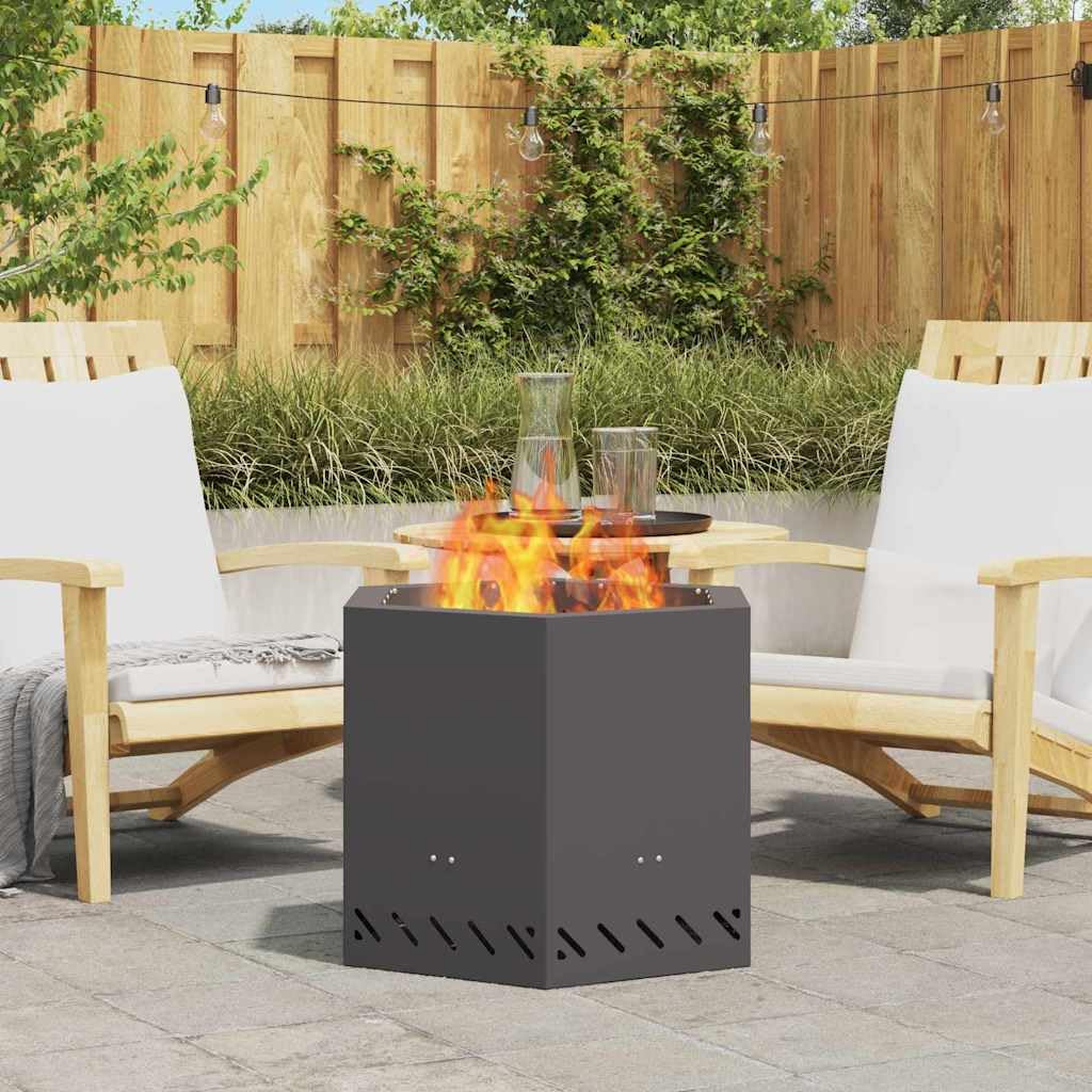Rauchfreier Feuerkorb Schwarz aus Stahl 58 x 58 x 51 cm, Outdoor Garten Terrasse Kaminofen für gemütliche Wärme und stilvolle Flammen, ideal für Terrasse und Innenhof Ambiente
