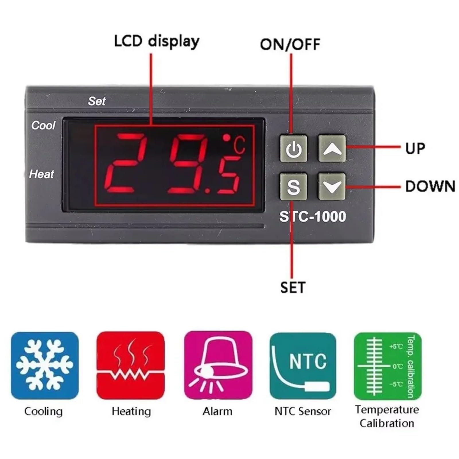 1 pz STC-1000 220 V Regolatore di temperatura digitale a LED for riscaldamento e raffreddamento Termostato centigrado 2 uscite relè con sonda sensore NTC 12 V(AC 110-220V)